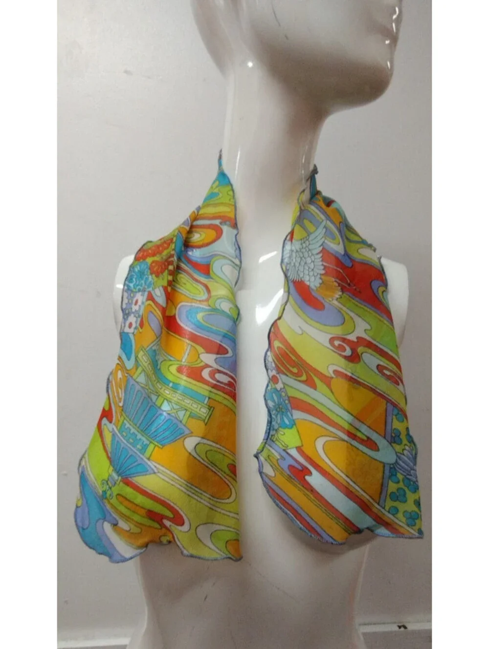 Vintage 1960s Psychedelic Chiffon Scarf NYLON lettude edging AUSTIN POWERS MOD